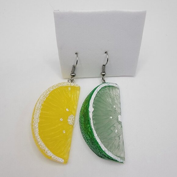 Large Lemon Yellow And Lime Green Post Drop Dangle Fashion Earrings - Picture 1 of 4